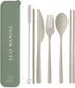 Designworks Ink Reusable Cutlery Set Utensils for Lunch Box, 7-Piece, Forest Green - Eco Maniac Plastic Flatware with Forks, Spoon, Knife, Chopsti...