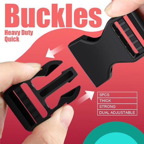YGDZ Buckles 1", Buckles for Straps 1 inch 5 PCS, 10PCS Tri-Glide Slide Set, Plastic Quick Side Release Buckles Heavy Duty Dual Adjustable Strap C...
