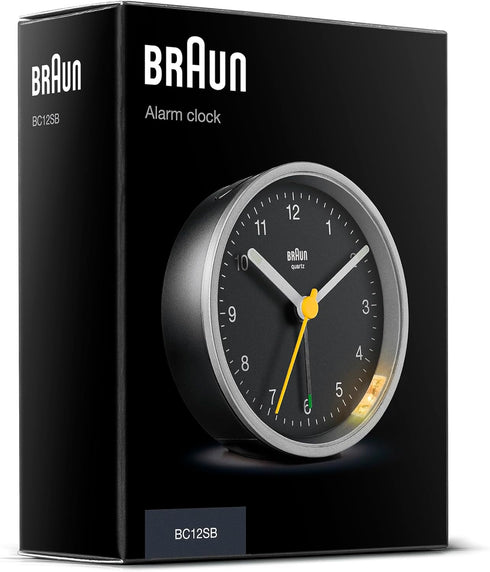 Braun Classic Analogue Alarm Clock with Snooze and Light, Quiet Quartz Movement, Crescendo Beep Alarm in Black and Silver, Model BC12SB....