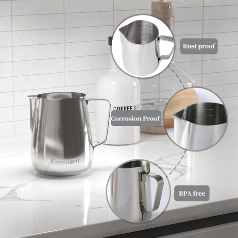 Milk Frothing Pitcher Jug Coffee Spoons Frother Steamer Cup Foam Making-Suitable for Espresso- Hot Chocolate-Stainless Steel 350ml(12oz) - Coffee ...