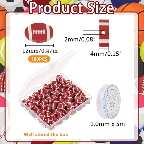 EVERMARKET 200pcs Football Beads Rubgy Polymer Clay Bead,Football Softball Beads Charms Rugby Ball Spacer Beads DIY Sports Beads for Necklace Brac...