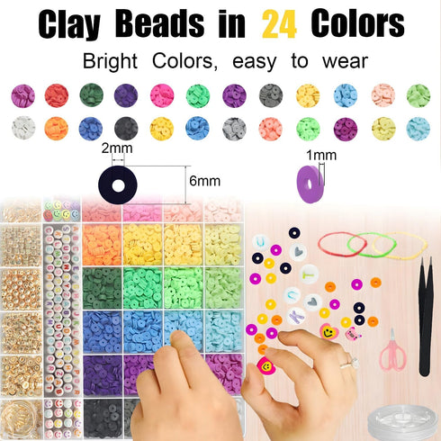 YMSDZHL 6000+PCS Clay Beads Bracelet Making Kit,24 Color DIY Flat Preppy Beads for Friendship Jewelry Making,Polymer Heishi Beads with Charms Gift...