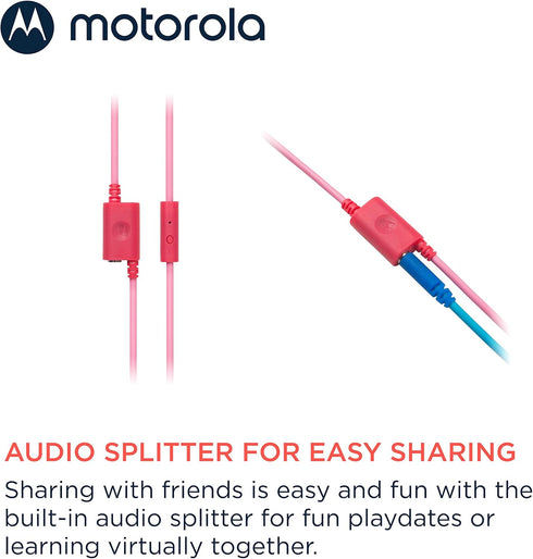 Motorola Moto JR200 Kids Headphones with Microphone - Lightweight Over Ear Wired Foldable Design, Safe Volume Limit 85dB, Audio Splitter for Shari...