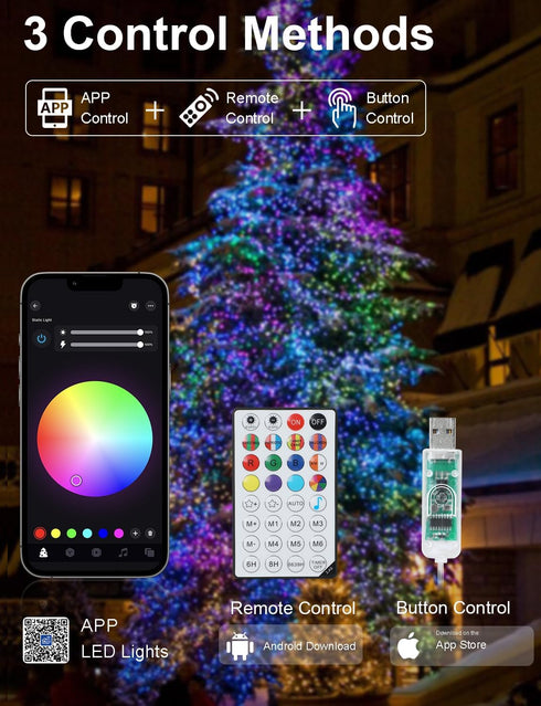 echosari Smart String Lights 100 LED 33Ft RGB Built in Chip Fairy Lights with Remote & App Control, 16 Million Color Changing Christmas Trees Ligh...