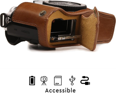 MegaGear MG1352 Olympus OM-D E-M10 Mark III Ever Ready Leather Camera Half Case and Strap, with Battery Access, Light Brown...