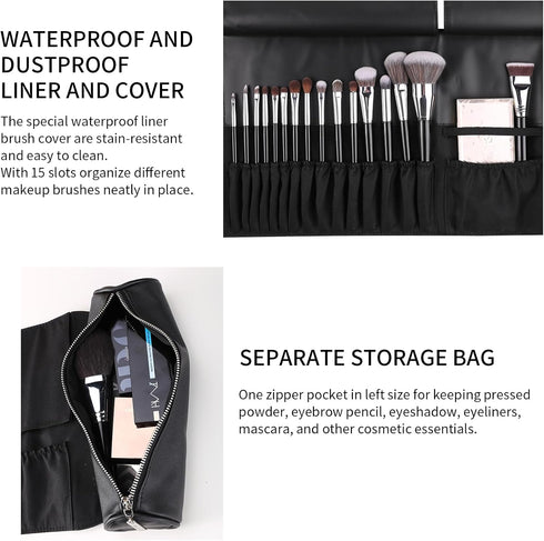 MSQ Makeup Brush Bag Travel Makeup Brush Case Makeup Brush Holder Organizer Cosmetic Bag Portable Roll Up Brush Storage Bag for Makeup Brushes and...