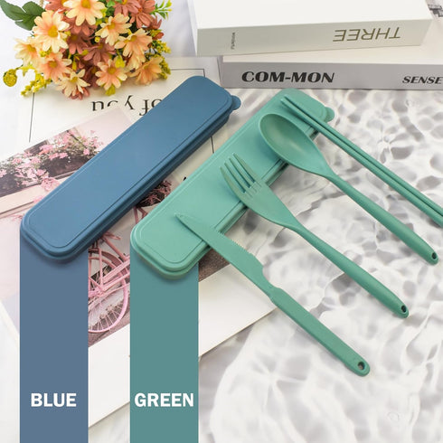 Large Plastic Reusable Utensils Set with Case, Travel Chopsticks Fork Spoon Knife Set for Lunch Box, Portable Cutlery Sets for Travel Camping Dail...