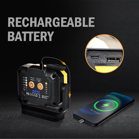 Magnetic Work Light, 1200LM COB LED Rechargeable Work Light with 15 Lighting Modes, 360°Rotatable Flood Lights for Car Repairing, Job Site Lightin...