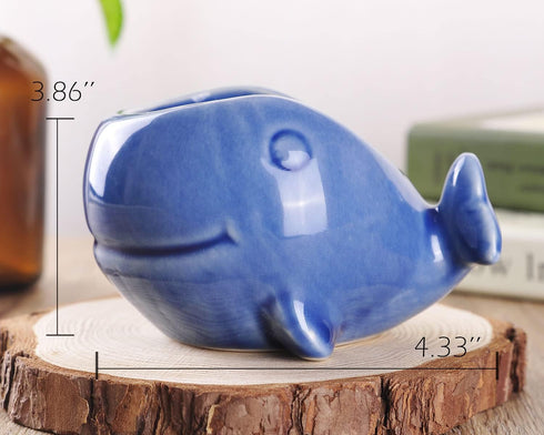 VanEnjoy 5" Ceramic Succulent Pot, Cute Ocean Blue Seashell Series, Conch Shaped Cactus Pot Planter, Flower Pot, Pottery Bonsai Pot (Dark Blue Wha...
