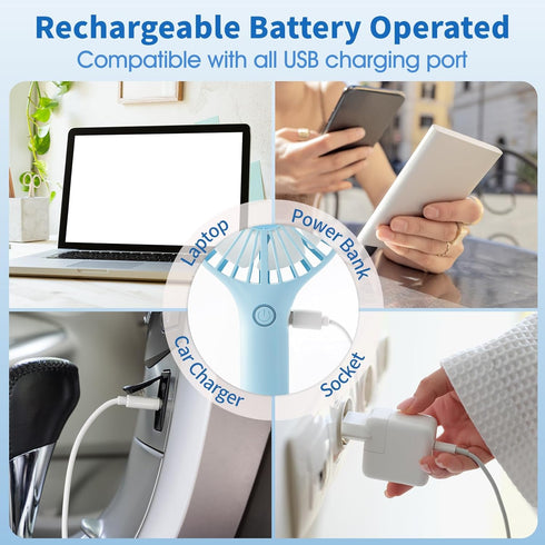 Mini Handheld Fan Portable, Small Portable Hand Held Fan with USB Rechargeable Battery, 3 Speed Personal Desk Table Fan with Base, Makeup Eyelash ...