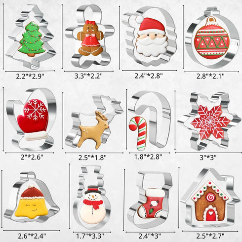 Kaishane Cookie Cutters Christmas Shapes Set of 12 - Gingerbread Man, Snowflake, Christmas Tree & More Shapes Stainless Steel Biscuits Cutter...