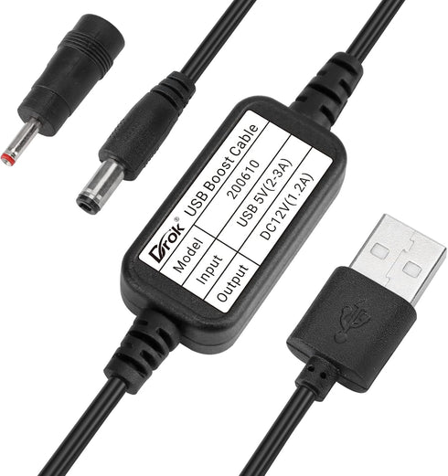 DROK USB to 12v Adapter - 5V to 12V Step Up Converter, Boost Converter Voltage Regulator with 5.5x2.5mm/3.5x1.35mm Ports and 1.2m Cable...