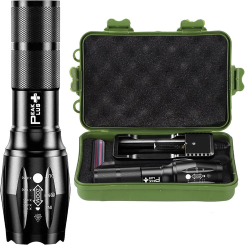 PeakPlus Rechargeable Tactical Flashlight LFX1000 (Rechargeable Battery and Charger Included) - High Lumens LED, Super Bright, Zoomable, 5 Modes, ...