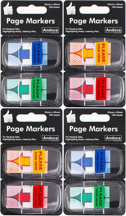 Please Sign Here Message Flags Assorted Color, 400 Pages Total, 0.98 x 1.77 Inch Wide, Easy to Post, 50 Flags/Dispenser, 8 Dispensers/Pack...