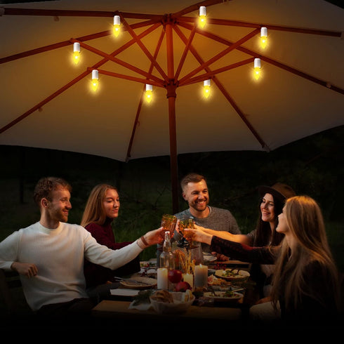 LED Canopy and Umbrellas Lights, 23 Ft LED Outdoor String Lights with Shatterproof Plastic 8LED C7 E-12 Light Bulbs, Waterproof, C Battery Powered...