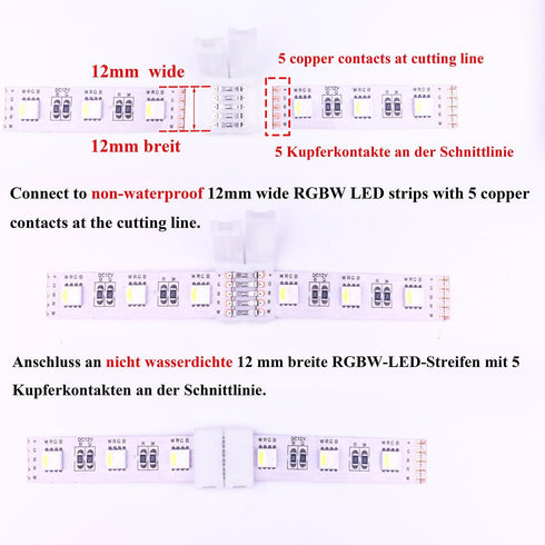 20pcs RGBW LED Strip Connector 5 pin 12mm Wide RGBW 5050 LED Tape Connector RGBW LED Ribbon Snap Down Connector 5-Conductor RGBW LED Rope Connecto...
