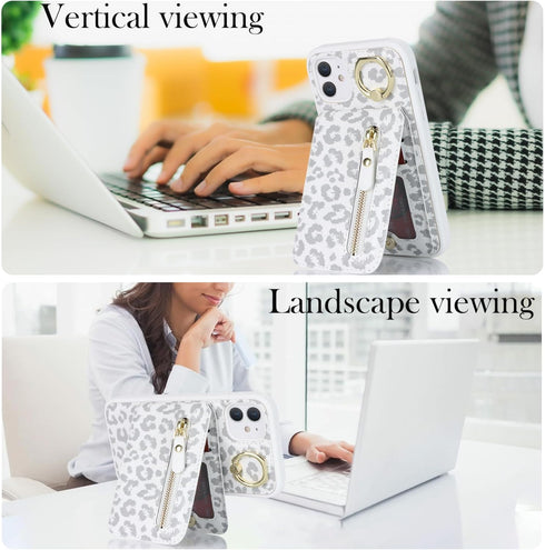 iPhone 12 pro case with Card Holder, iPhone 12 Phone Case Wallet for Women magsafe Compatible Wallet Detachable 2-in-1 for Men-White Leopard......