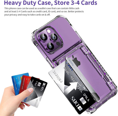 for iPhone 14 Pro Max Case Wallet Clear Protective Phone Case with Credit Card Holder Heavy Duty Protection Shockproof Anti-Scratch Anti-Yellow Co...