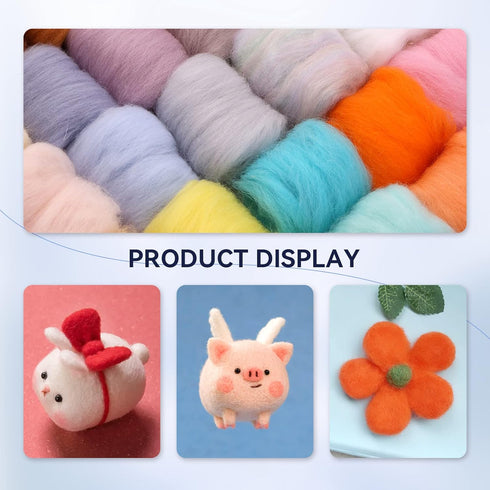 JUPEAN Needle Felting Wool, Roving Wool, Needle Felting Starter Kit for Beginner - 48 Colors Wool Roving Yarn with 2-Layer Transparent Storage Box...