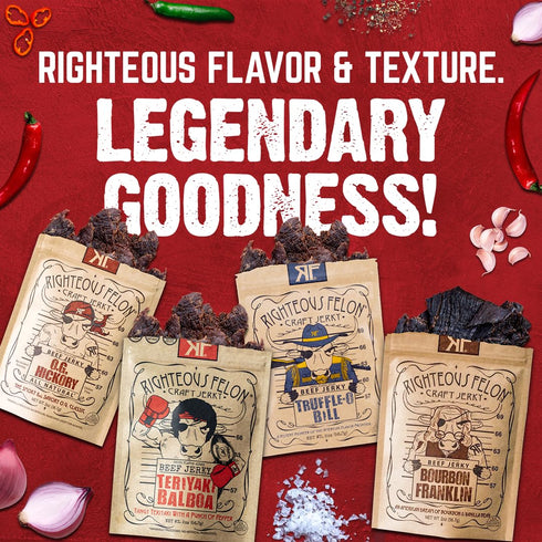 Righteous Felon Beef Jerky | All-Natural - Locally Sourced & Dried Beef Jerky - Low-Sugar Healthy Snacks (Sampler Pack)...