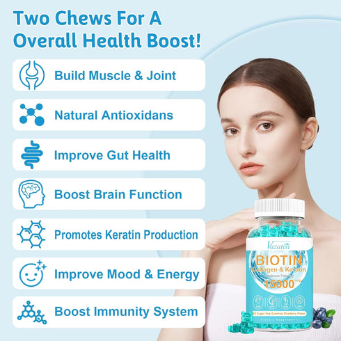Hair Skin Nail Vitamins Gummies Supplement, 15000mcg Biotin Gummies with Collagen Sea Moss Chlorophyll Vitamin C Zinc for Women Men Muscle Joint &...