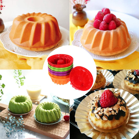 12Pcs Silicone Fluted Cake Mould Non-Stick Round Baking Pan for Cake Gelatin Mousse Bread (2.55 * 2.55 * 1.18 Inch)...