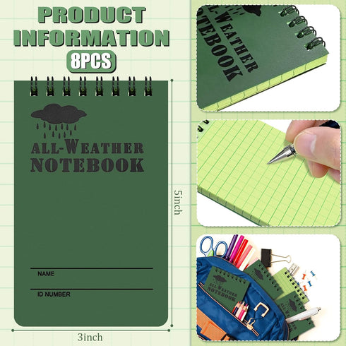 8 Pack Waterproof Notebook 3x5 All-Weather Pocket Notepad Write in The Rain Waterproof Notepad Stone Paper Police Notepad Suitable for Office Outd...