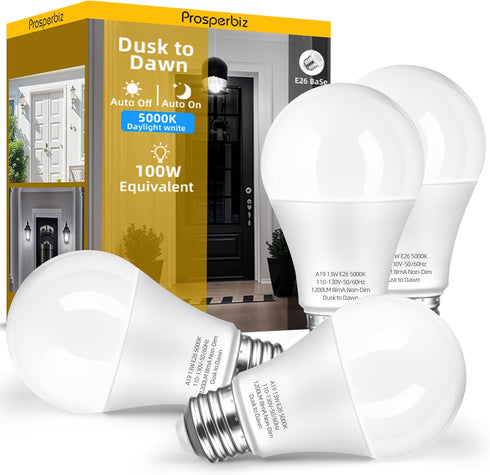 Dusk to Dawn LED Outdoor Light Bulb 100 Watt Equivalent, 13W Automatic On/Off Sensor Light Bulb Daylight 5000K, 1200LM, A19 Dusk to Dawn Light Bul...