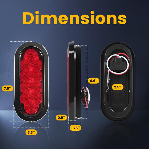 MAXXHAUL 80684 6" LED Submersible Oval LED Stop/Turn Trailer Tail Light, 2 Pack...