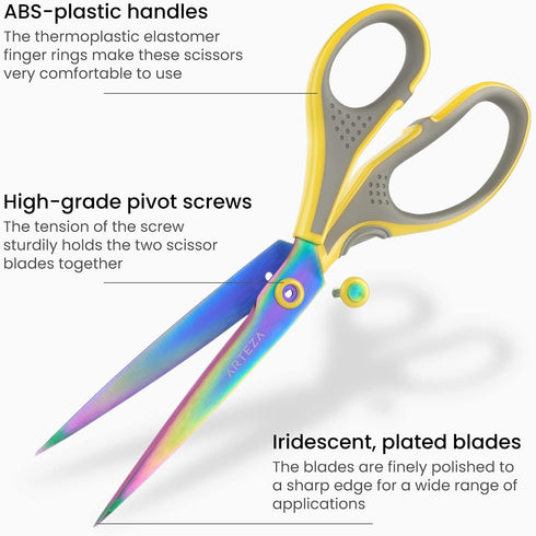 ARTEZA Fabric Scissors, 7, 8.25 and 9 Inches, Set of 3, Titanium-Coated Stainless Steel Craft Scissors with Micro Tips...