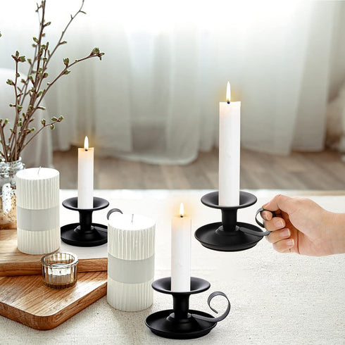 Yopay 4 Pack Iron Taper Candle Holder, Retro Rustproof Candlestick Holders, Sturdy Black Candlelight Stand for Chime Spell Candles, Halloween Chri...