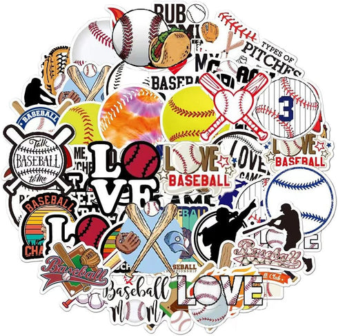 Baseball Stickers | 50 Pcs Baseball Waterproof Vinyl Stickers for Helmet Snowboard Water Bottles Bicycle Laptop Refrigerator Luggage Computer Mobi...