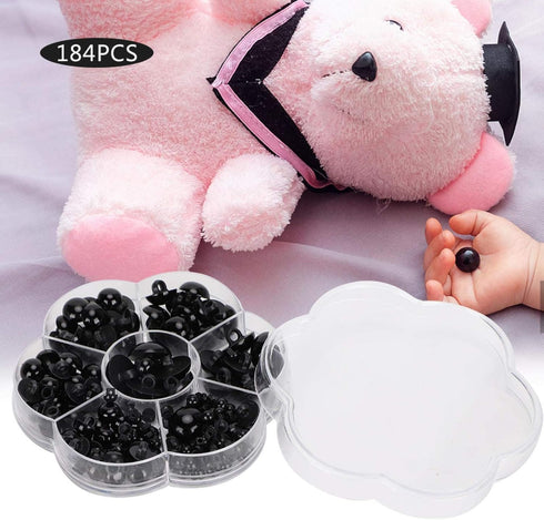 Mushroom Domed Black 184pcs DIY Plastic Eyes, Buttons, Artificial Animal Sewing Buttons for Art Toys Art Craft Craft Supplies...