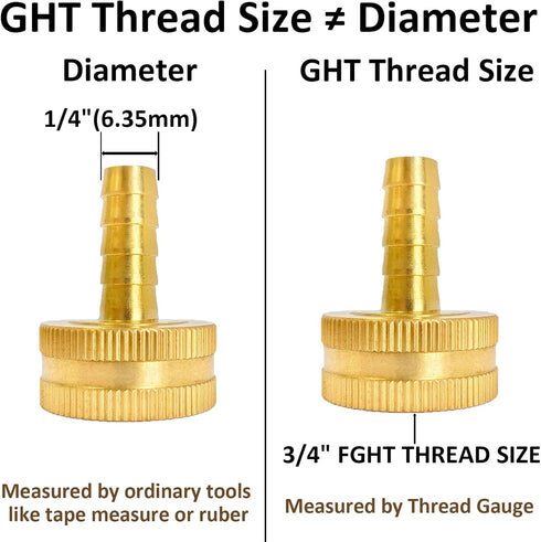 1/4" Barb x 3/4" Female GHT Thread Solid Brass Water Hose End Repair Connector, Includes Stainless Steel Clamps and gaskets?Pack of 2?...