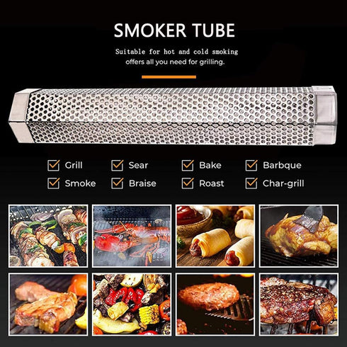 AYZA,Pellet Smoker Tube -12inchStainless Steel BBQ Wood Pellet for ColdHot Smoking,Works with All Grill or Smokers,Ideal Smoking Cheese,Fish,Beef,...