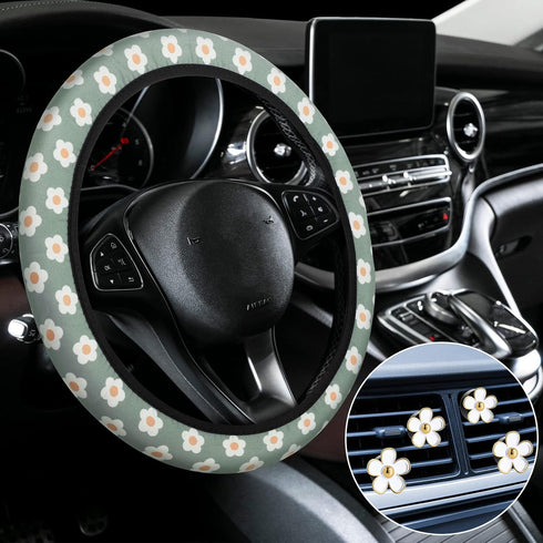 Frienda Cute Steering Wheel Cover Flower Steering Wheel Cover Floral Steering Wheel Cover for Girls with 4 Pieces Cute Flowers Car Air Vent Clips ...