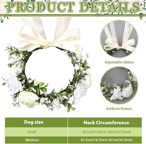 2 Pcs Dog Flower Collar Wedding and Leash Set Pearls for Dogs 120 cm 4 ft Pearls Beaded Dog Leash Dog Collar Bows for Wedding Adjustable for Mediu...