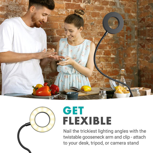 Movo VGC-1 Flexible Selfie Ring Light, 3 Lighting Modes, 10 Brightness Settings, Adjustable Neck, USB Connection - Perfect for Live-Streaming, Mak...