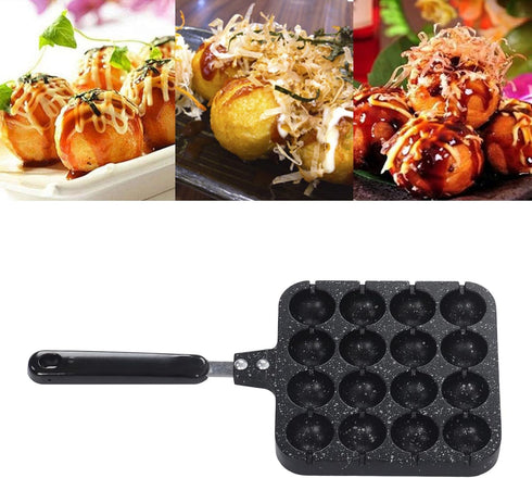 16 Holes Octopus Meatballs Pan, Aluminum Alloy Takoyaki Baking Mold Tray, for Home Kitchen...
