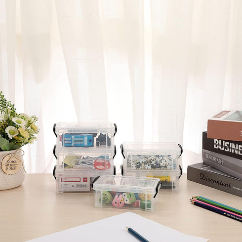 BTSKY 6 Pack Small Clear Plastic Storage Box with Lid Mini Sewing Box Organizer with Black Latch Stackable Craft Storage Containers Small Organize...
