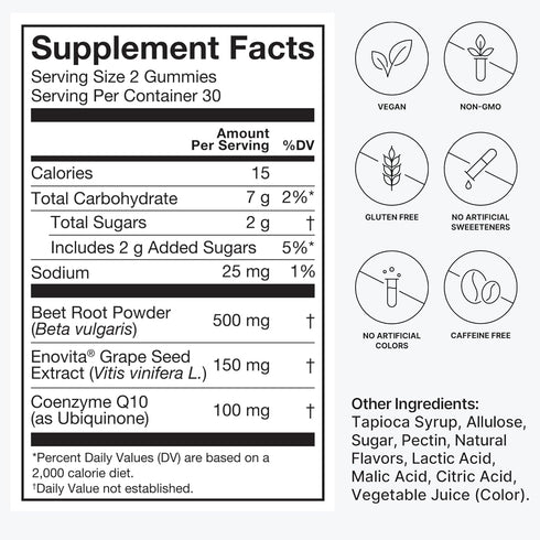 humanN SuperBeets Heart Gummies Advanced - 100mg of CoQ10 Plus Beetroot & Grape Seed Extract, 60 Count...