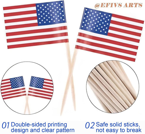 100 Pcs 4th of July American Toothpick Flag Toppers Cake Decorations Independence Day Patriotic Cupcake Toppers Picks for Army Graduation Party Su...