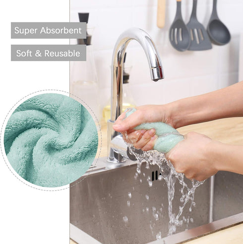 20 Pack Kitchen Dish Cloths, Super Absorbent Microfiber Cleaning Cloth for Cleaning Dishes, Kitchen, Bathroom, Car (Grey & Green)...