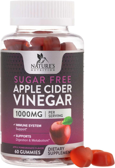 Nature's Nutrition Apple Vinegar Gummy for Weight Loss 1000mg - Vegan Apple Cider Vinegar Gummies for Detox & Cleanse, ACV Supplement Pills, Vitam...
