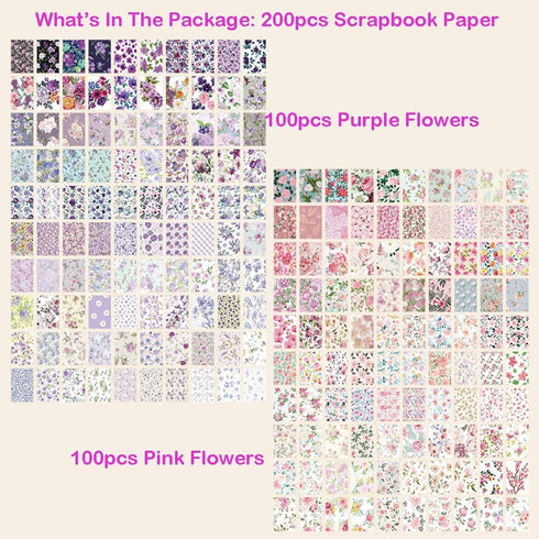 200 Sheets Scrapbooking Journaling Supplies, Vintage Decoupage Paper Scrapbook Paper Book, Flower Scrapbook Junk Journal Supplies Decopodge Paper ...