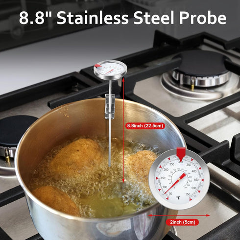 Candy Thermometer with Pot Clip - Frying Oil Thermometers Deep Fryer Thermometer for Cooking Temp 8.8” Long Probe Upgrade, Stainless Steel Analog ...