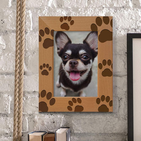 KATE POSH - Doggie Paw Engraved Natural Wood Picture Frame, Best Dog Ever, Memorial Dog Frame, Best Cat Ever, Memorial Cat Photo Frame (5x7-Vertic...