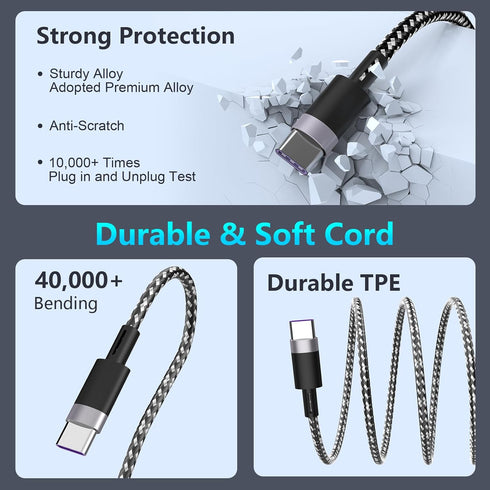 100W USB C to Multi Charging Cable6FT, 6A PD USB C Fast Charging Cable, 5 in 1 Braided Multi Charging Cable with IP/Type C/Micro USB Universal Syn...
