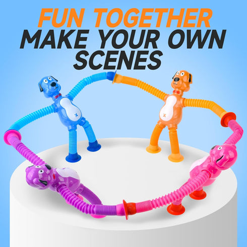 4 Pack Suction Cup Dog Fidget Toy Telescopic POP Tube Toddler Sensory Toys Fine Motor Skills Learning Toddler Toy for ADHD & Autism for Kids Gifts...