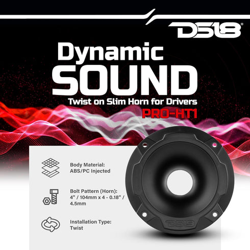 DS18 PRO-HT1 Twist on Slim Profile Exit Horn ABS/PC Plastic Waveguide for Drivers with 1" Throat, 1.77" Depth, 4.5" Diameter - Short Exit Horn Wav...
